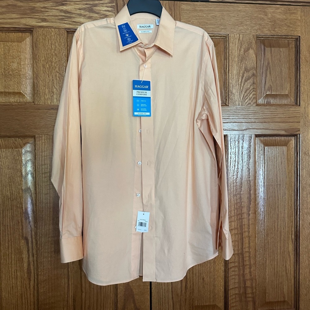 Men's Haggar® Premium Comfort Classic Fit Peach Dress Shirt - Picture 2 of 9